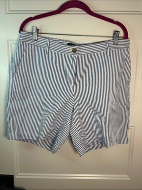Nautical Style Navy and White Striped Seersucker Bermuda Shorts